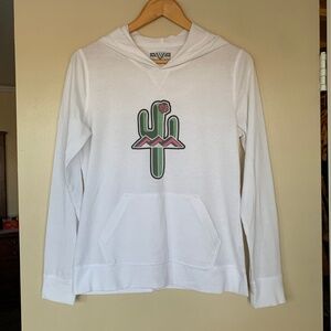 Level Wear White Cactus Graphic T- shirt Hoodie Sz.M Southwest Lightweight LS To